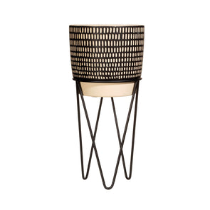 Black Dash Cement Planter With Wire Stand